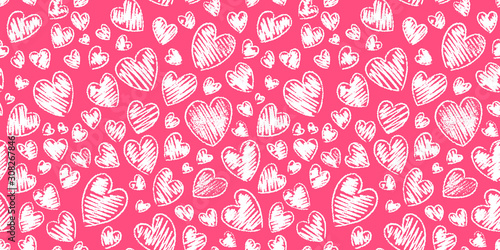 Fotografía Romantic seamless pattern with cute images of hearts on a white background