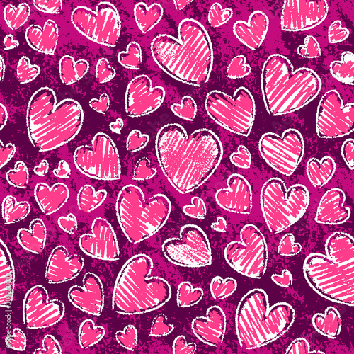 Romantic seamless pattern with cute images of hearts on a white background. T...