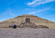 View of the ancient Aztec city ruins of the pyramids of Teotihuacan close to Mexico City with the Pyramid of the Sun and the Pyramid of the Moon and prehistoric stone walls