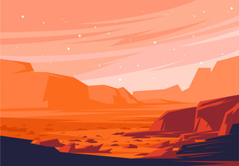 vector illustration of landscape of the Martian surface, the red planet