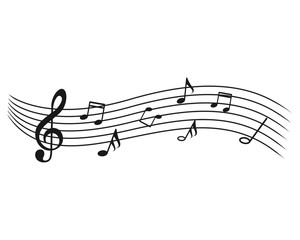 Wall Mural - Music notes wave, icons vector background