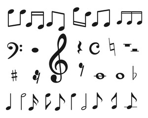 Wall Mural - Music notes icons set. Musical key signs. Vector symbols 