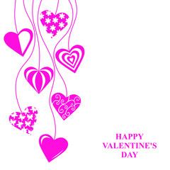 Canvas Print - Vector illustration of Valentines day card with hang decorative hearts