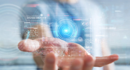 Aufkleber - Businessman using digital technological interface with datas 3D rendering