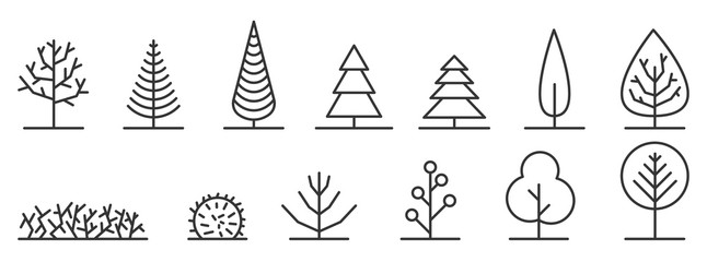 Wall Mural - set of minimal trees linear icons - vector
