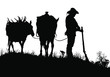 © LUGOSTOCK - A vector silhouette of a wild west (18th century) mountain man standing next to his horse.