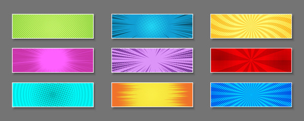 Comic colorful horizontal banners composition