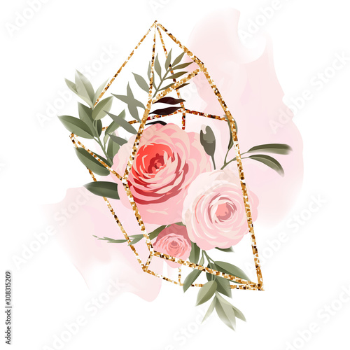 Bouquet in a crystal. Greeting card with flowers and crystal, can be used as ...