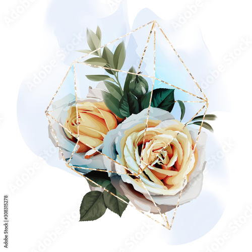 Bouquet in a crystal. Greeting card with flowers and crystal, can be used as ...