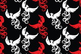 Fototapeta  - Seamless pattern with phoenix vector Illustration, Indonesian batik motif