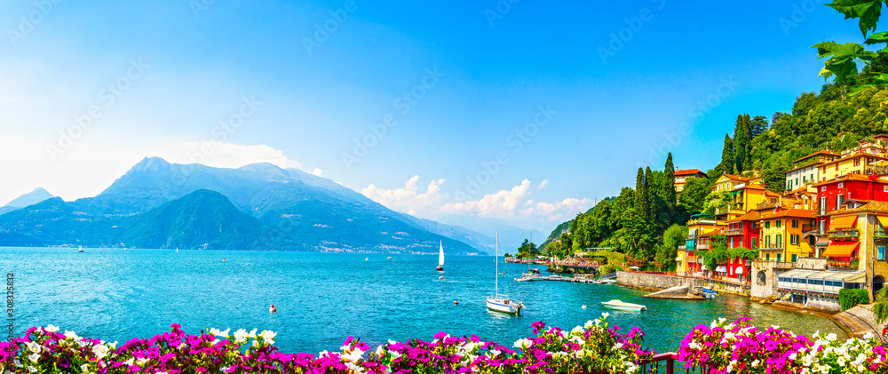 Varenna town, Como Lake district landscape. Italy, Europe. - obrazy, fototapety, plakaty 
