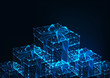 © Inna - Futuristic glowing low polygonal web banner with gift boxes on dark blue background