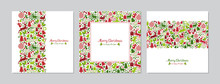 Merry Christmas Square Cards Set With Pattern. Doodles And Sketches Vector Christmas Illustrations.