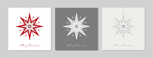 Wall Mural - Merry Christmas square cards set with elegant star. Doodles and sketches vector Christmas illustrations.