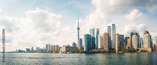 Panoramic view of Cloudy Toronto City Skyline with Waterfront Canvas Print