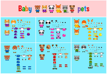 vector set of cute Baby Pets with details for animation