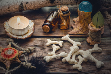 Wall Mural - Future reading on the bones concept. Witchcraft table. Witch doctor.