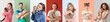 © Pixel-Shot - Collage with different people and their cute cats on color background