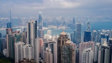 High Angle Shot Of A Cityscape With A Lot Of Tall Skyscrapers In Hong Kong
