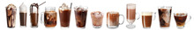 Plastic Cup Of Tasty Cold Coffee With Chocolate On White Background