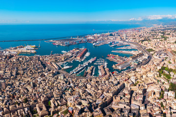 Wall Mural - Genoa port aerial panoramic view