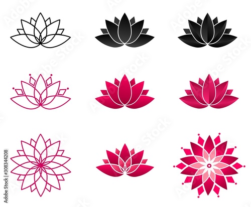 Collection of blooming lotus flowers for a logo Tableau sur Toile