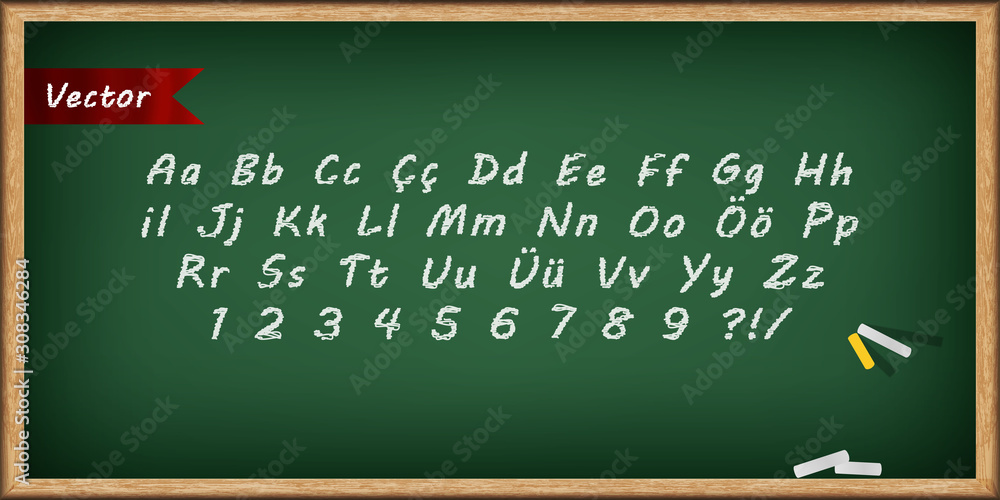 chalk alphabet font and green board, vector illustration Stock Vector ...