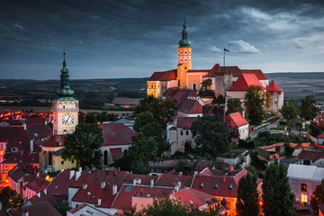 Wall Mural - Castle in Mikulov, South Moravia, Czech Republic as Seen from Goat Tower (Kozi Hradek) at Night