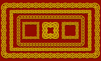 Set of interwoven Frames and square elements in ethnic style. Chinese, Asian or Celtic pattern of interweaving stripes.