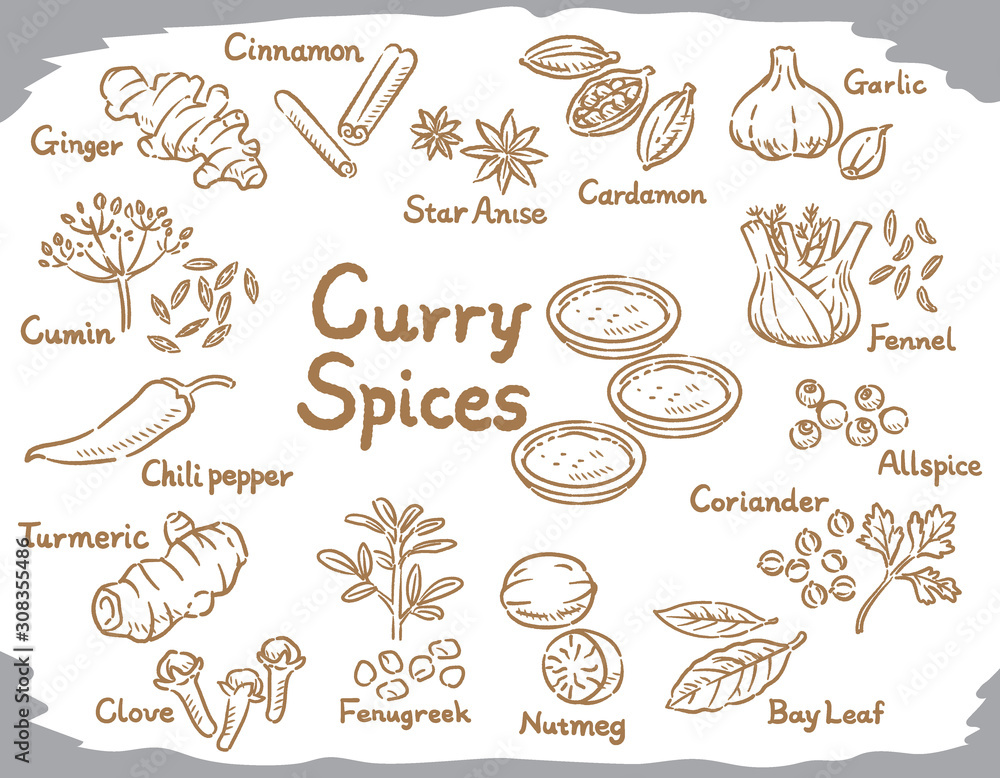Spices and herbs for curry or Indian cuisine. - obrazy, fototapety, plakaty 