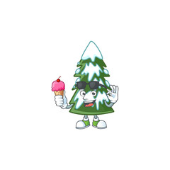 Canvas Print - Mascot character featuring christmas tree snow with ice cream