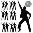 Vector silhouettes of men and women disco dancing.