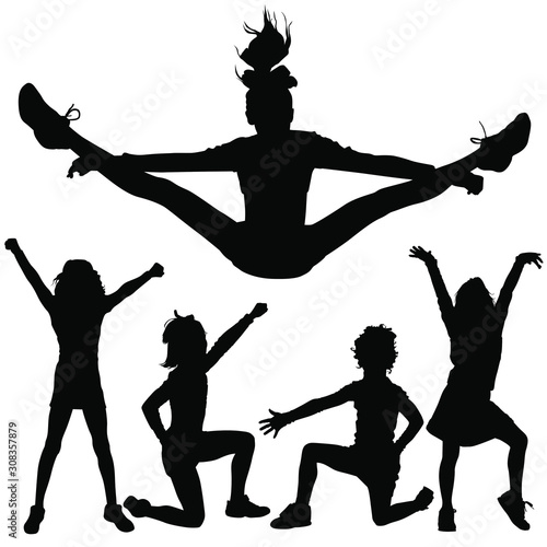 Cuadros en Lienzo Vector silhouettes of young girls cheerleaders.
