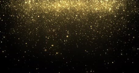 Aufkleber - Gold glistering rain, golden glitter confetti particles falling, golden sparkling light shine background for Christmas holiday