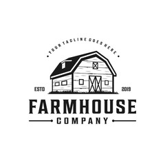 farmhouse,warehouse / barn vintage logo design. countryside hand drawn logo