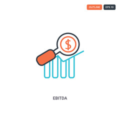 2 color Ebitda concept line vector icon. isolated two colored Ebitda outline icon with blue and red colors can be use for web, mobile. Stroke line eps 10.