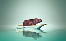 Hippo In A Boat