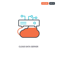 Wall Mural - 2 color cloud data server concept line vector icon. isolated two colored cloud data server outline icon with blue and red colors can be use for web, mobile. Stroke line eps 10.