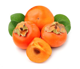 Sticker - Persimmon fruits with leaves.