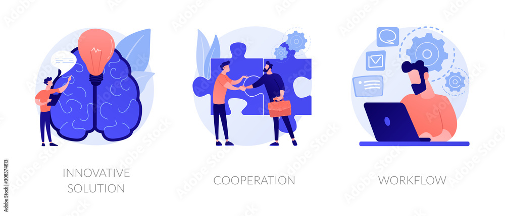 Effective work icons set. Creative ideas generation, team building, productivity management. Innovative solution, cooperation, workflow metaphors. Vector isolated concept metaphor illustrations - obrazy, fototapety, plakaty 