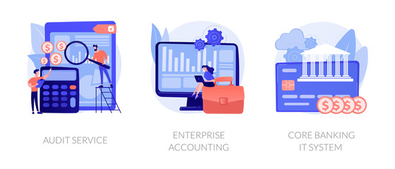 Canvas Print - Financial analysis icons set. Company analysts, accountants cartoon characters. Audit service, enterprise accounting, core banking it system metaphors. Vector isolated concept metaphor illustrations