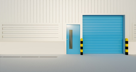 Wall Mural - Roller door or roller shutter. Also called security door or security shutter. For protection home and industrial building i.e. factory, warehouse, hangar, workshop, store, hall or garage. 3d render.