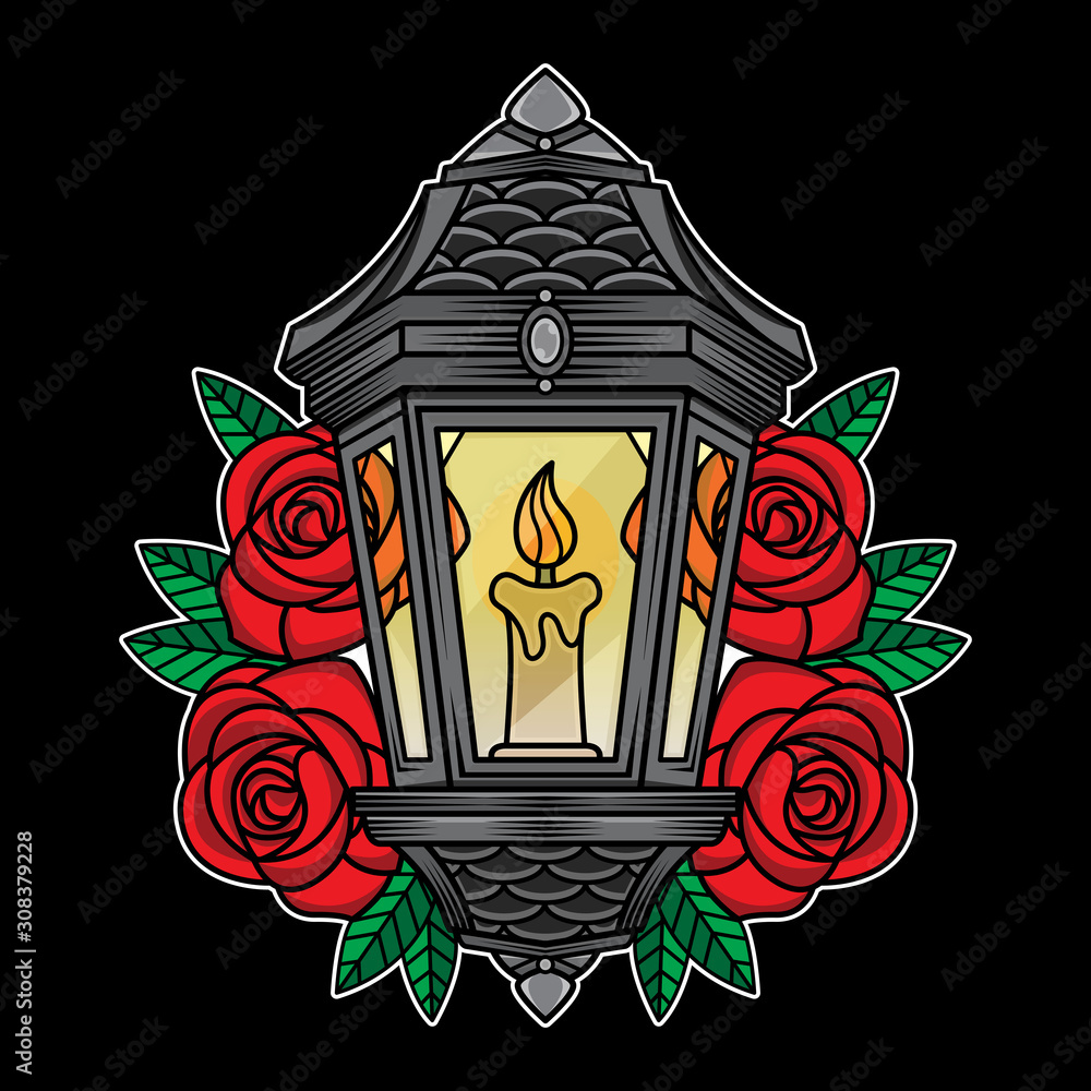 traditional lantern tattoo Stock Vector | Adobe Stock, image size:1000x1000