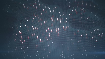 Wall Mural - Glowing red columns in the fog. Science fiction or futuristic technology concept. Seamless loop 3D render animation