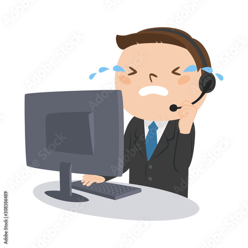 職業のイラスト 男性の電話オペレーター 涙を流して泣いている男性 Stock Vector Adobe Stock