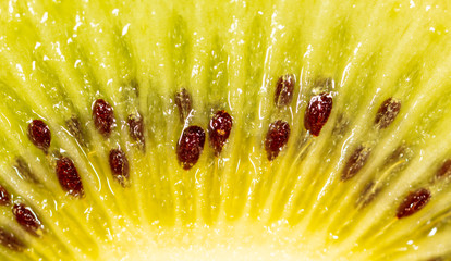 Sticker - Seeds on a sliced green kiwi as a background