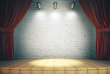 Wooden Stage With Red Curtains