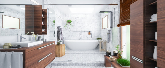 Panorama of a Modern Bathroom - 3d visualization