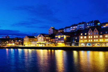 Wall Mural - View of city center of Kristiansund, Norway during the cloudy night