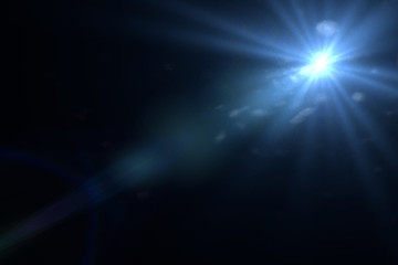 Canvas Print - beautiful blue lens flare with bokeh effects- overlay texture in front of a black background
